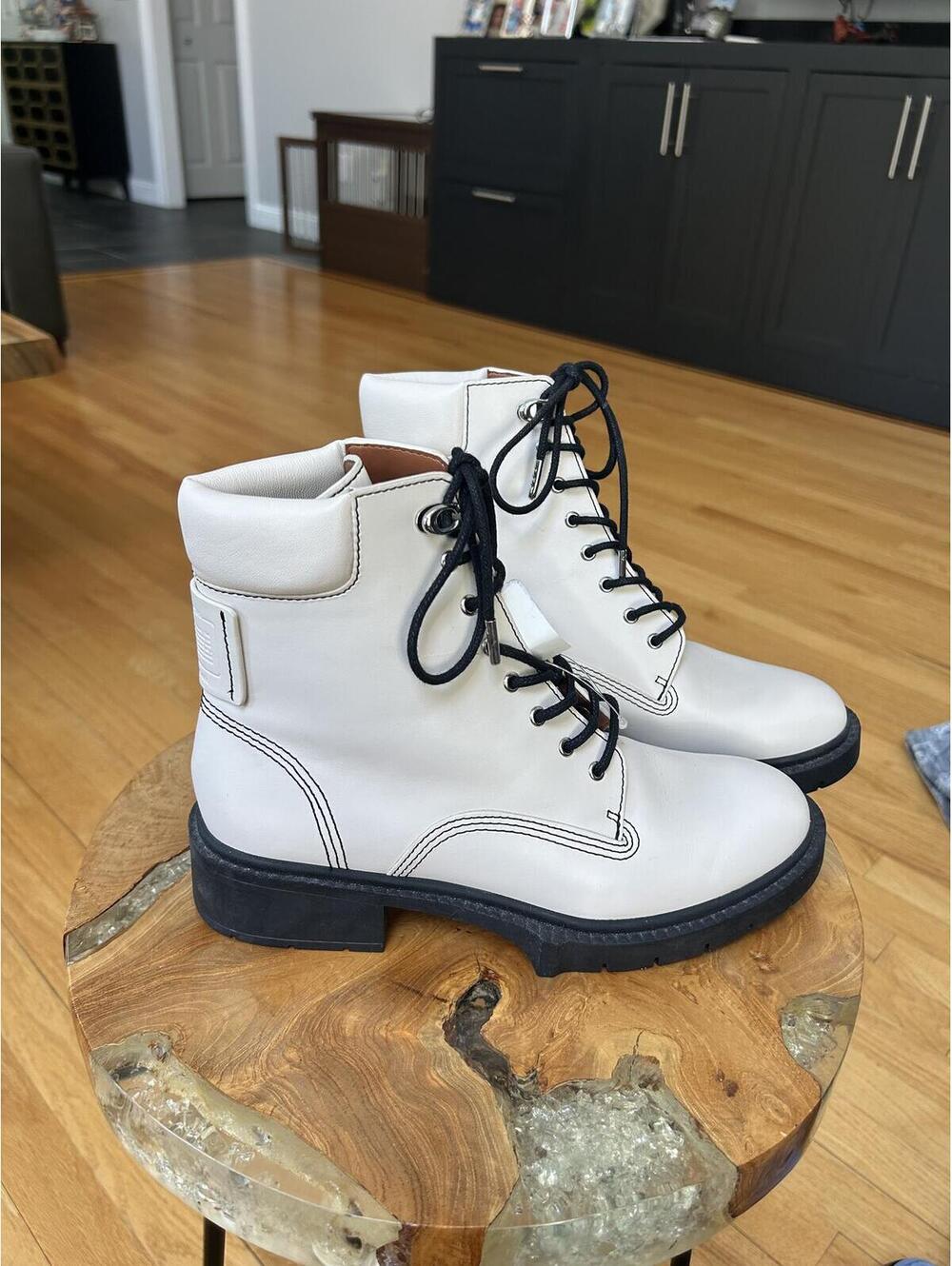 Coach Lorimer Bootie Chalk Leather Lace-Up Ankle Boots Women's 7.5